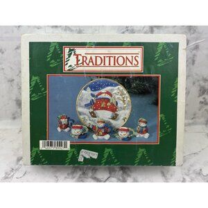 Vintage Wang's Traditions Snowman Miniature Decorative Tea Set Christmas Snowman